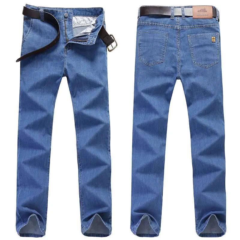 New Thin Denim Jeans Men Straight Leg Stretch Cotton Pants Business Casual Lightweight Denim Trousers Spring Summer Slim Pants