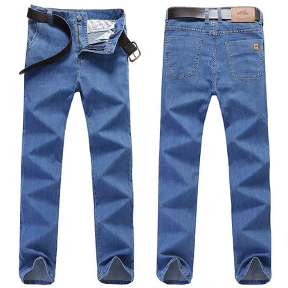 New Thin Denim Jeans Men Straight Leg Stretch Cotton Pants Business Casual Lightweight Denim Trousers Spring Summer Slim Pants