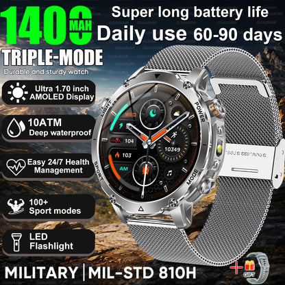 2026 Nowy Wojskowy CZOŁG Smartwatch Połączenia Bluetooth Wodoodporność 10ATM Bateria 1400mAh Monitorowanie Tętna Zegarek Sportowy Outdoor Męski