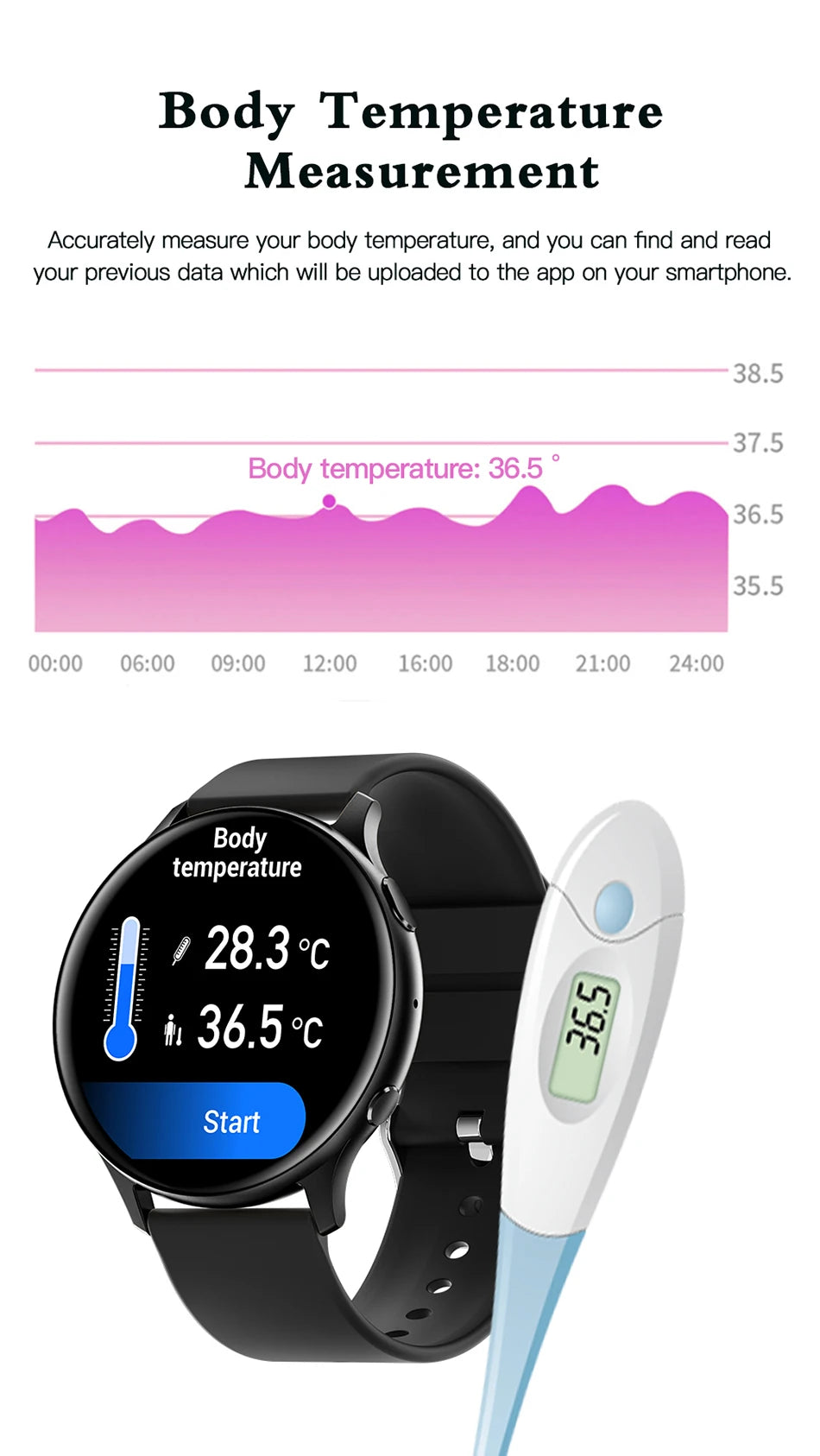LIGE Nowy Smartwatch z Pomiarem Temperatury Ciała Damski Męski Ekran HD 360 Odbieranie Połączeń Wybieranie Połączeń Smartwatch Męskie Zegarki dla Kobiet Bransoletka
