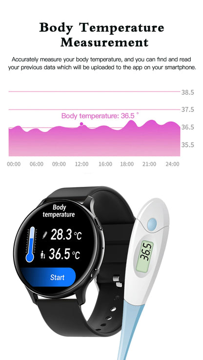 LIGE Nowy Smartwatch z Pomiarem Temperatury Ciała Damski Męski Ekran HD 360 Odbieranie Połączeń Wybieranie Połączeń Smartwatch Męskie Zegarki dla Kobiet Bransoletka