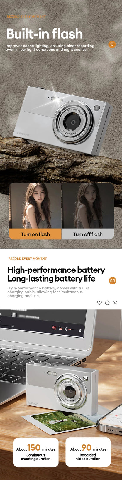 Cyfrowy Aparat Fotograficzny Lenovo 96MP 16-krotny Zoom Cyfrowy Aparat dla Studentów do Użytku Zewnętrznego Przeciwwstrząsowy Cyfrowe Wideo Autofocus z Kartą 32G XJ22