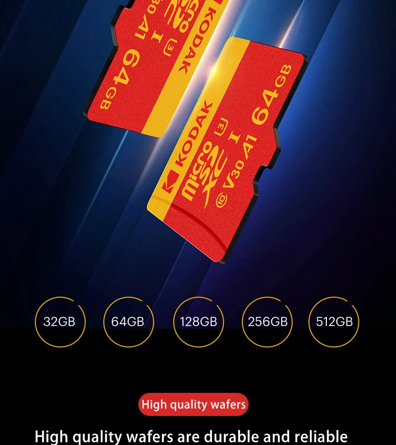 KODAK Micro SD Card U3 V30 128GB 256GB 64GB 4K High Speed TF Card for Phone Camera Drone