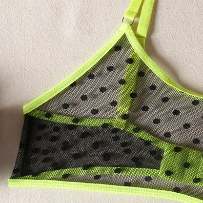 2026 Lingerie Set Polka Dot Sexy Women Underwear See Through Bra and Panty Set Intimate fluorescent Green 2 Piece Sexy Outfits