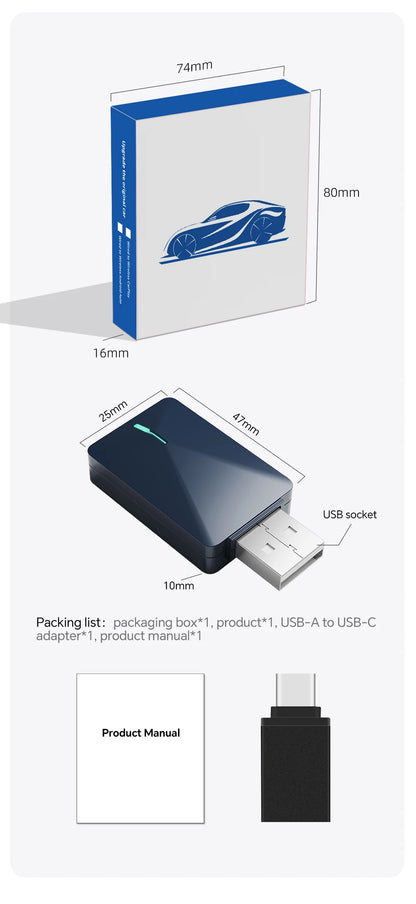 XUDA 2in1 Wireless CarPlay Dongle Wireless Android Auto Adapter AI Smart Box Car Intelligent Systems For Car With Wired CarPlay