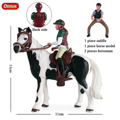Oenux Farm Horse Race Model Action Figures DIY Equestrianism Horseman Animals Figurine Cute Education Collection Kids Toy Gift