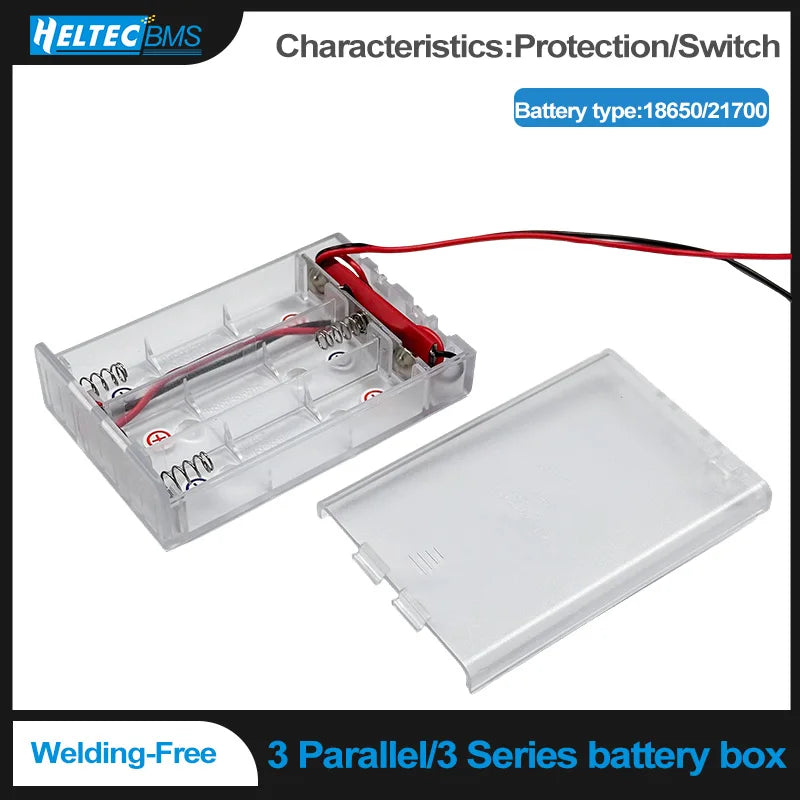 18650/21700 Battery Holder Battery Box 3 Slot Batteries Series/Parallel Connection/With Switch/with protective board
