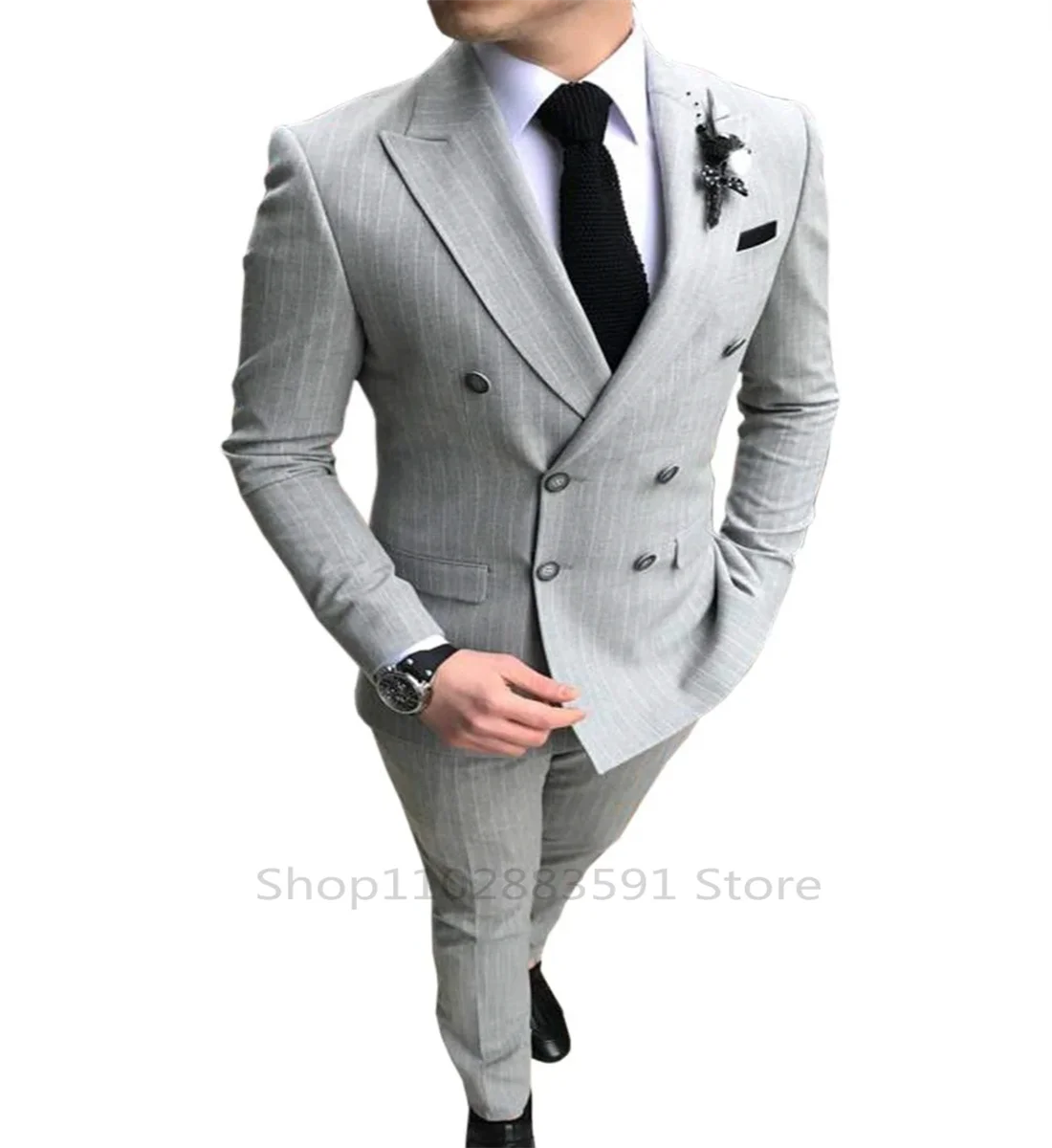 2 Pieces Luxury Men's Striped Wedding CasualTuxedo Men's British Slim Suit Men's Quality Business Social Club Suit Costume Homme