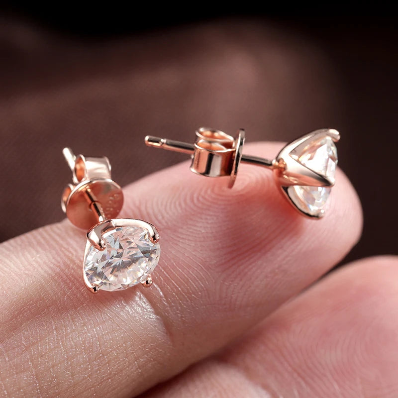 Smyoue Kolczyki Sztyfty Moissanite 0.2-3CT w Kolorze Różowego Złota dla Kobiet Lśniące Klasyczne Ślubne Kolczyki z Laboratorium Diamentowym Czyste Srebro 925