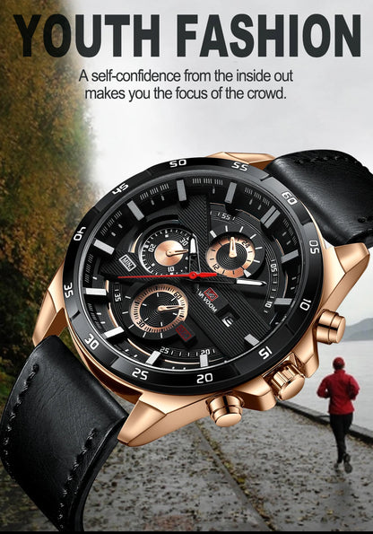Man Sports Watches Fashion Racing Series 46mm Black Leather Clock VA VA VOOM Quartz Movement 3Bar Waterproof Wrist Watch for Men