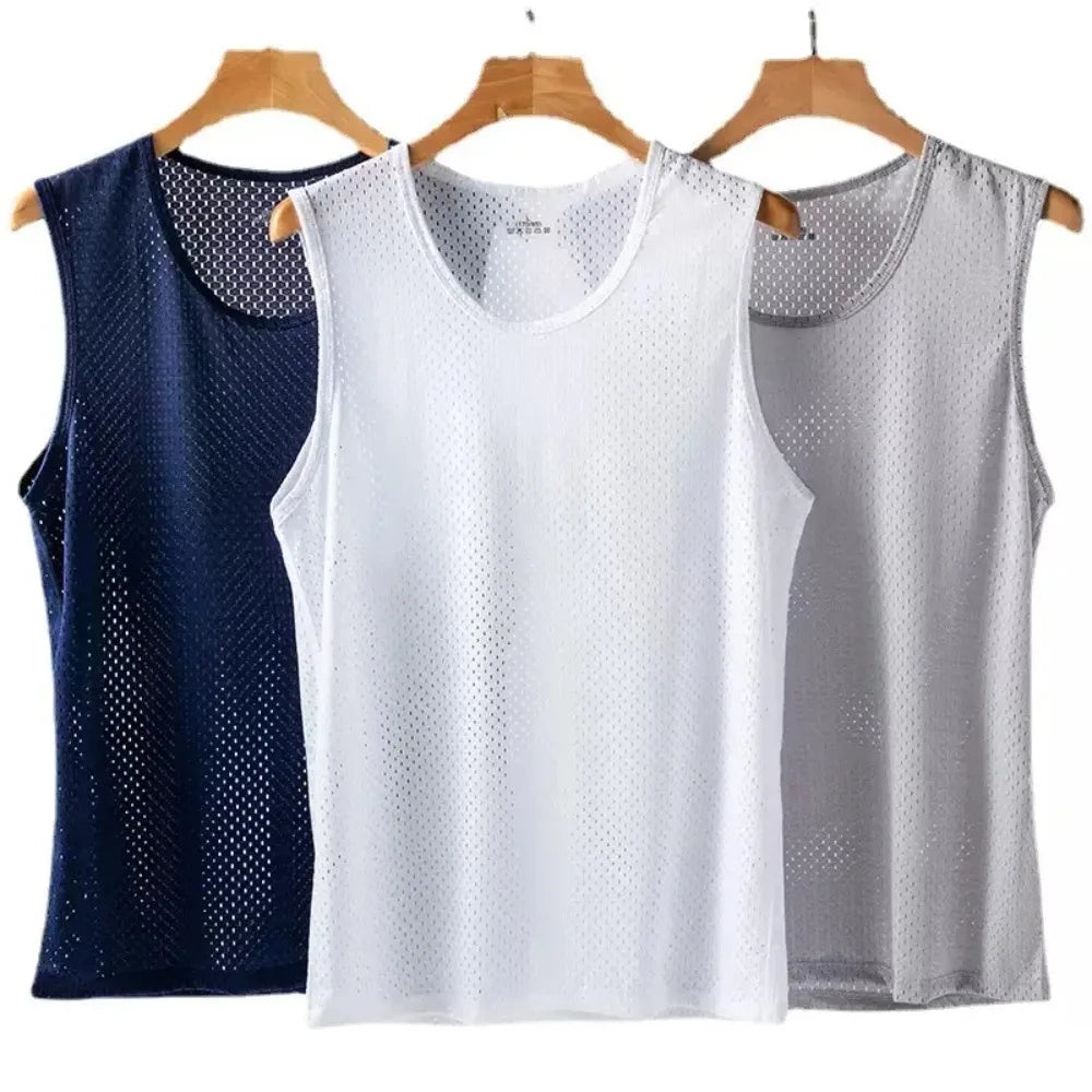 2026 Summer New Men's Ice Silk Mesh Breathable Vest Lightweight Sports Wear Sleeveless T-shirt Casual Fashion Comfortable Tank