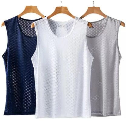 2026 Summer New Men's Ice Silk Mesh Breathable Vest Lightweight Sports Wear Sleeveless T-shirt Casual Fashion Comfortable Tank