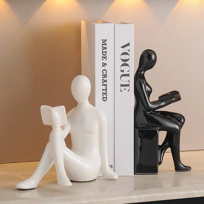 Modern  Ceramic Human Figure Bookends Sculpture Decor Book Holder For Nightstand TV Cabinet Wine Rack Office Desktop Home