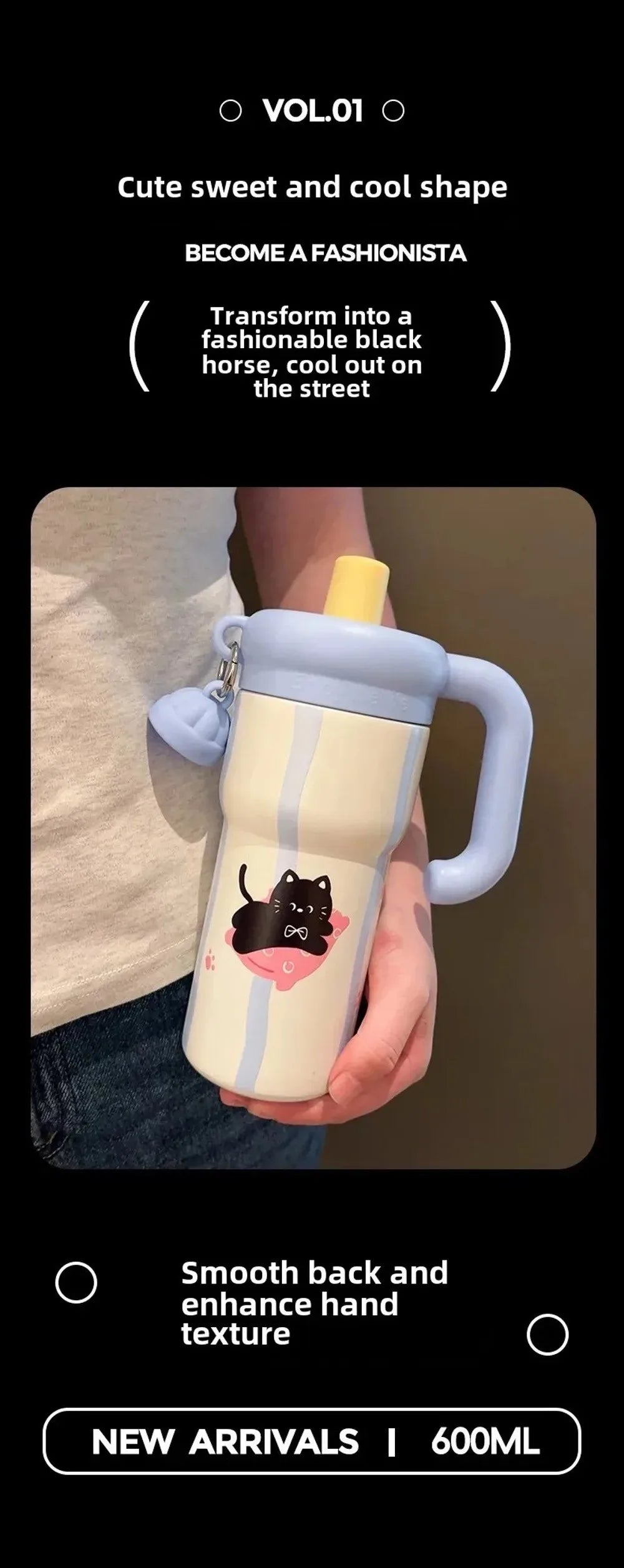 Fashion High Aesthetic Students Straw Mug 316 Stainless Steel 600ML Iced Cup Large Capacity Insulated Thermal Cup Men And Women