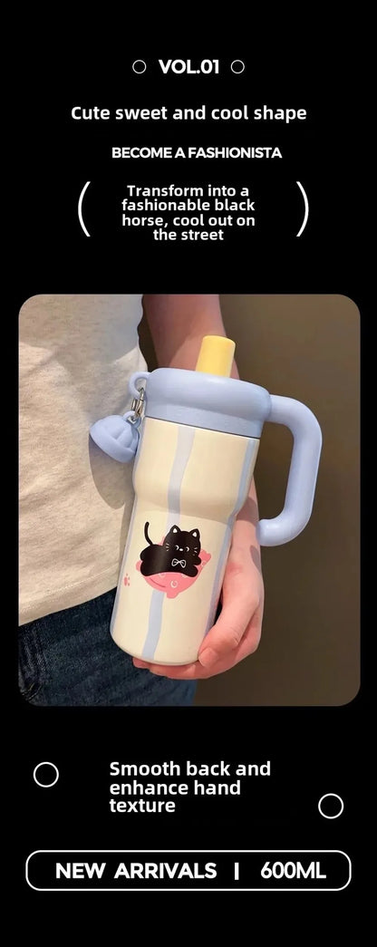 Fashion High Aesthetic Students Straw Mug 316 Stainless Steel 600ML Iced Cup Large Capacity Insulated Thermal Cup Men And Women