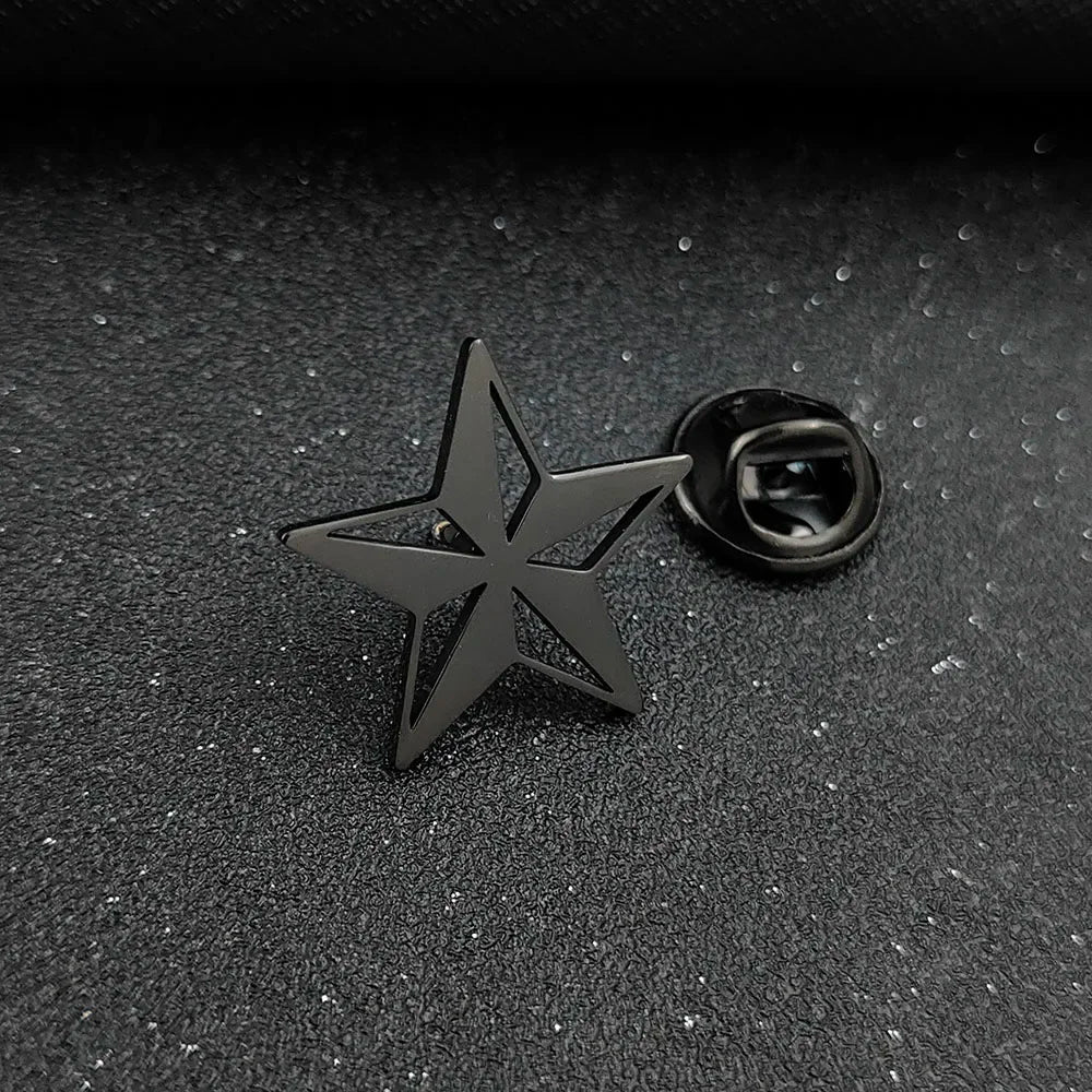 Classic Round Five-pointed Star Gold-plated Brooch, Men's Collar Lapel Pin Black, Suit Accessories, Gift for Husband