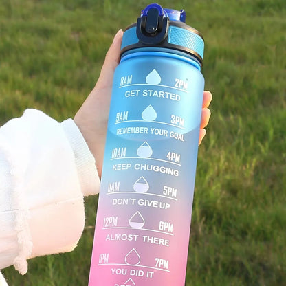 Gradient Color 1000ml Plastic Water Bottle with Straw Leak-Proof Sports Water Bottle for Outdoor Travel Fitness Cycling