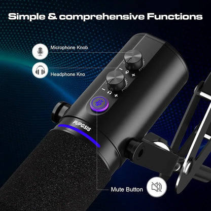 PUPGSIS D1 Dynamic Microphone, XLR/USB Podcast Recording PC Microphone for Vocal Voice-Over Streaming, Studio Mic with Mute Key
