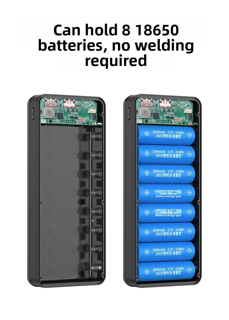 22.5W Fast Charging & Wireless Charging 18650 Battery Power Case - 8x18650 Battery Holder with Outdoor Camping LED Light