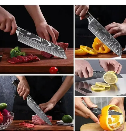 Damascus Chef's Knife Kitchen Knives Set Professional Boning Knife Meat Cleaver Utility Knife Japanese Santoku Knife with Cover