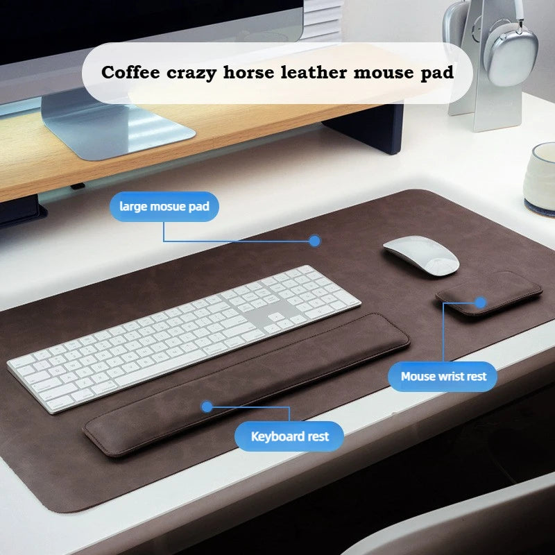 3in1 Wrist Rest Desk Mat Waterproof PU Crazy Horse Texture Large Mouse Pad Non-slip Suede Desk Pad Desktop Gaming Accessories