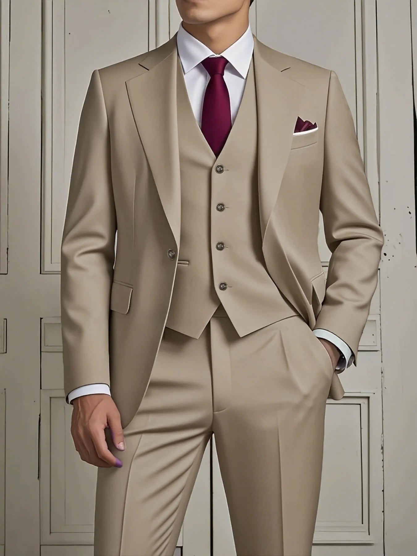 Men's Smart Casual 3-Piece Suit Single Breasted Solid Slim Fit Elegant Office Party Wedding Set