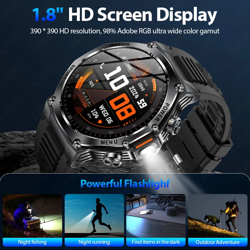 LIGE Nowy Smartwatch Męski 800 mAh Ultra Długa Żywotność Baterii Wodoodporny Zegarek Sportowy Outdoor Połączenia Bluetooth Wojskowy Smartwatch 2025