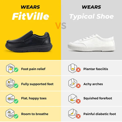 Fitville Men'S Slip-On Shoes Wide Width Leather Casual Shoes Lightweight For Swollen Feet With Arch Support Pain Relief