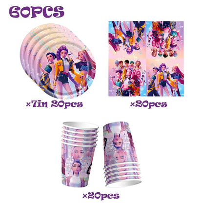 K-pop Kids Birthday Party Supplies All-in-One Decor Set-Paper Tableware Cups Candy Box Gift Bags Banner for Festive Celebrations