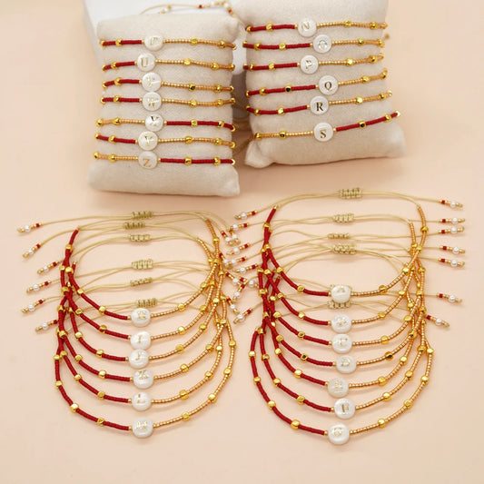 Go2boho New In Dainty Tiny Friendship Bracelets For Women Shell Letter Jewerly A-Z Charm Summer Fashion Design The Best Gift To