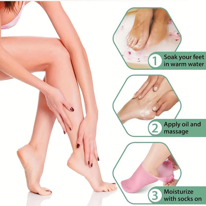 2 PCS Silicone Socks for Women, Soft Gel Moisturizing Foot Socks, Spa Socks for Softening Dry Feet, Cracked Heels Foot Care