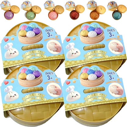 Colorful Dumpling Squishes Stress Balls Fidget Sensory Toys Simulation Food Squishies Bun with Steamer Squeeze Dough Ball Gifts