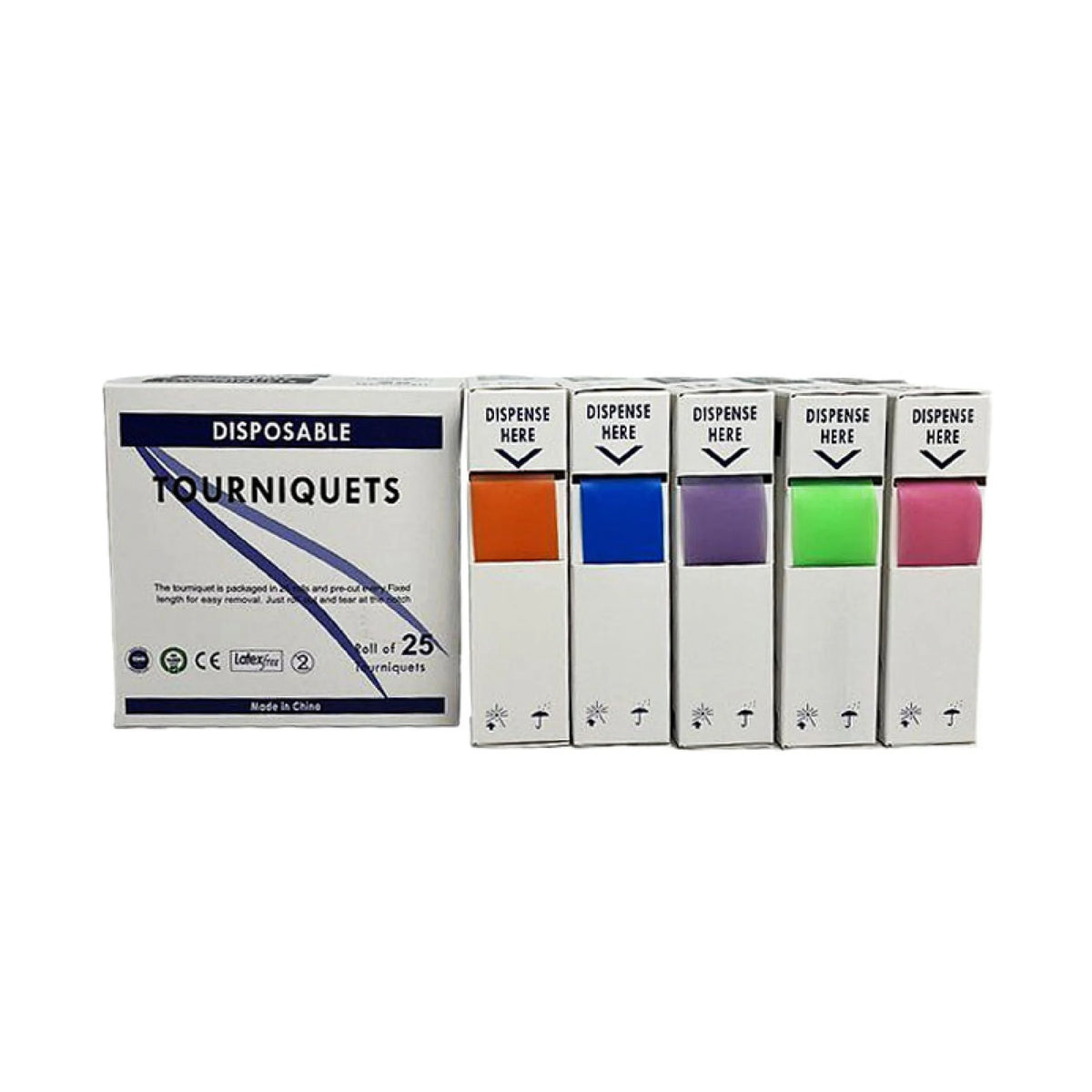 Free Shipping 25pcs/box Multi-color Available 2.5cm*45cm Disposable Tournique First-Aid TPE Medical Necessities Tourniquet Strap