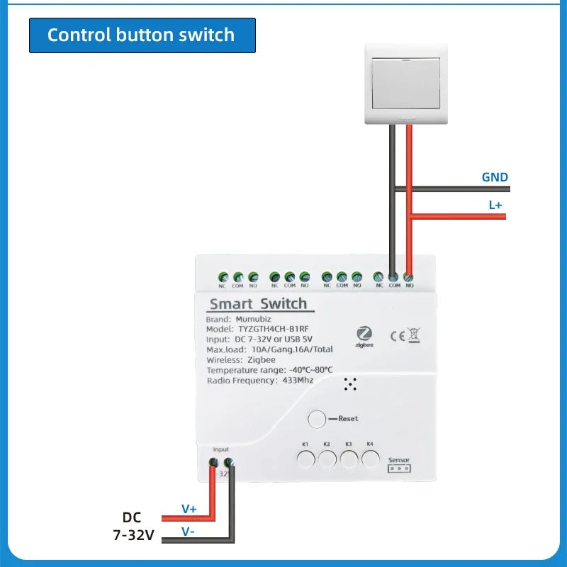 Tuya Zigbee 4 Gang Smart Switch with Temperature or Humidity Sensor Passive Dry Contact 32V 250V Switch Relay Alexa Compatible