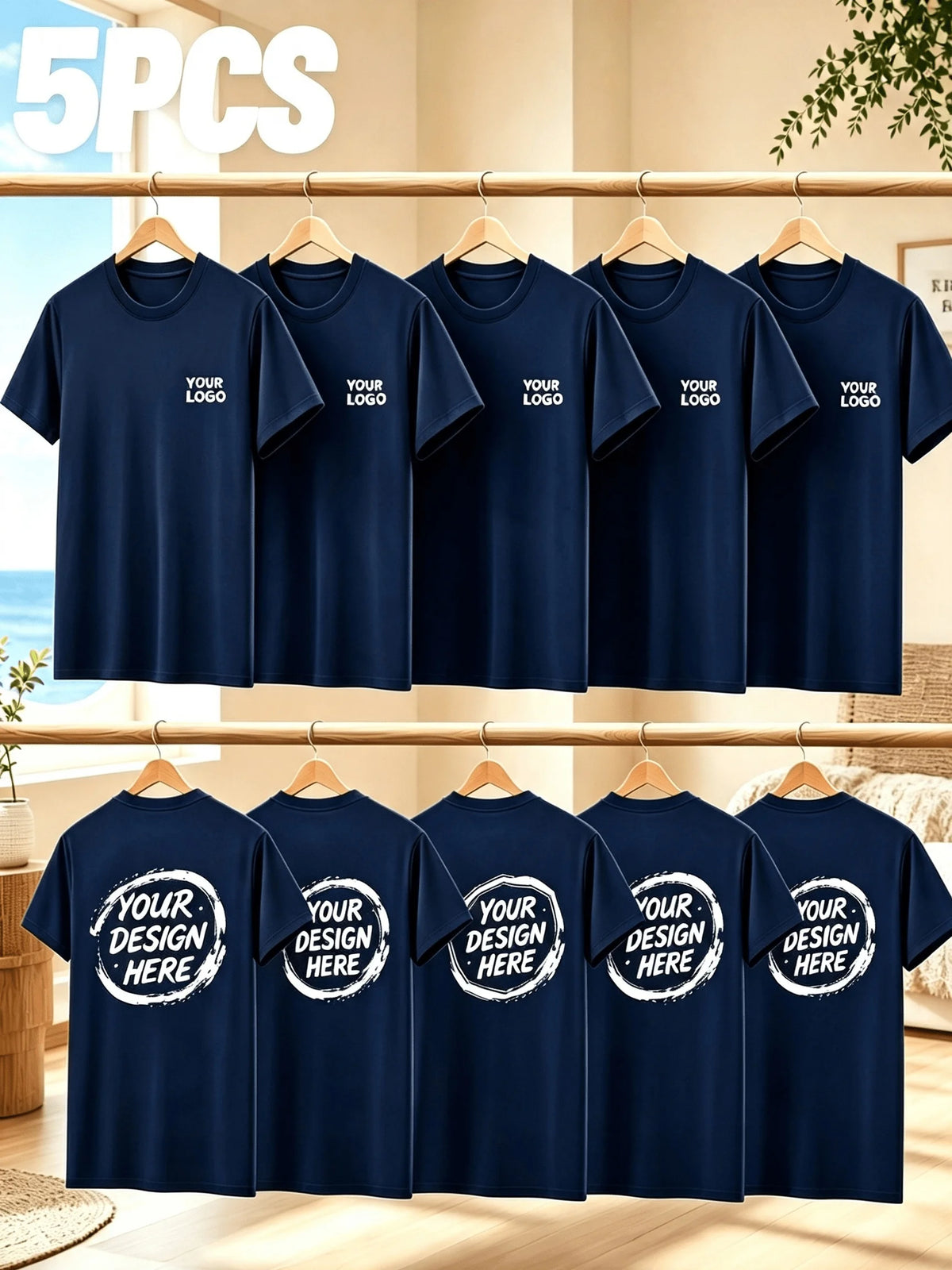 5 PCS Customized Men's T-Shirts. Design Your Logo Pattern. Breathable, lightweight. Suitable for Giving as Gifts to Others. Work