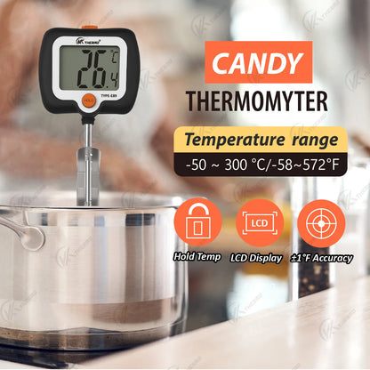 Digital Candy Thermometer with Stainless Steel Probe & Clamp for Sugar Cooking, Syrup Making, Deep Frying – Accurate ±1°F