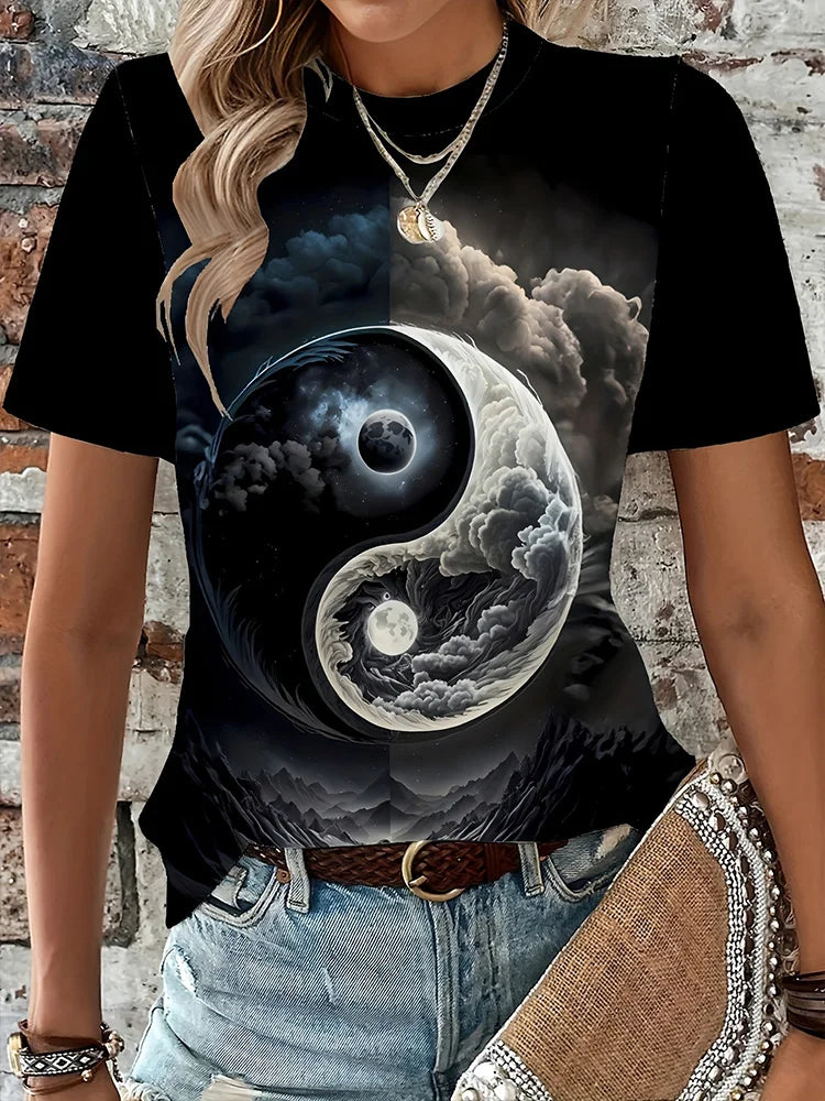 2025 New 3D Cat Print Ladies Urban Street Fashion T-shirt Animal Lover T-shirt Summer Everyday Casual Ladies Short Sleeve Top
