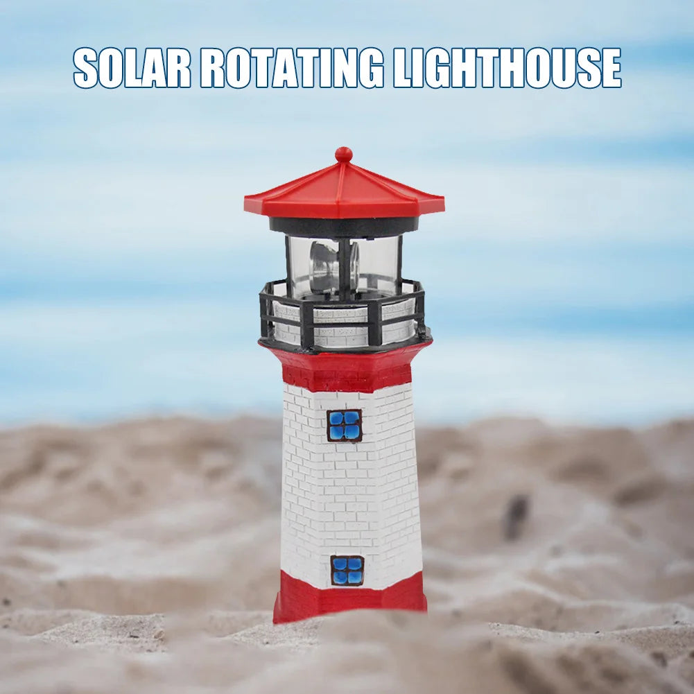Lighthouse Shape Solar LED Light Garden Fence Yard Outdoor Adornment Smart Sensor Beacon Rotating Lamp Solar Light Decor