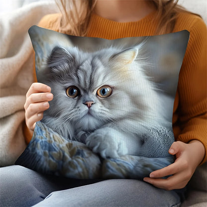 Realistic Cat Pillowcase, Fluffy Persian Cat Cushion Cover, Animal Portrait Art, Cozy Home Decor for Living Room Bedroom
