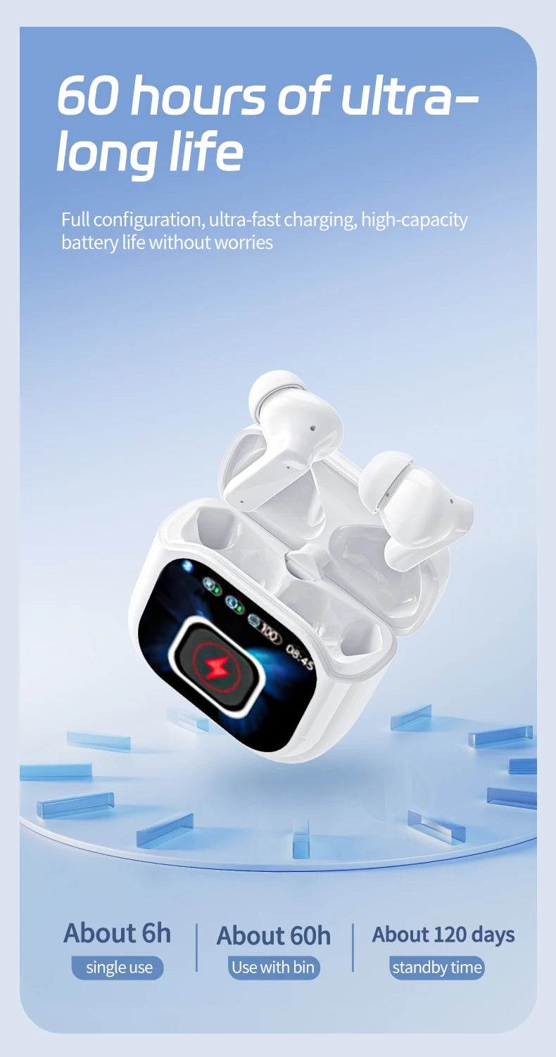 Ai Translation Wireless Earbuds with Touchscreen Charging Case, In-Ear Earphones with Microphone, Compatible with TV/Smartphone