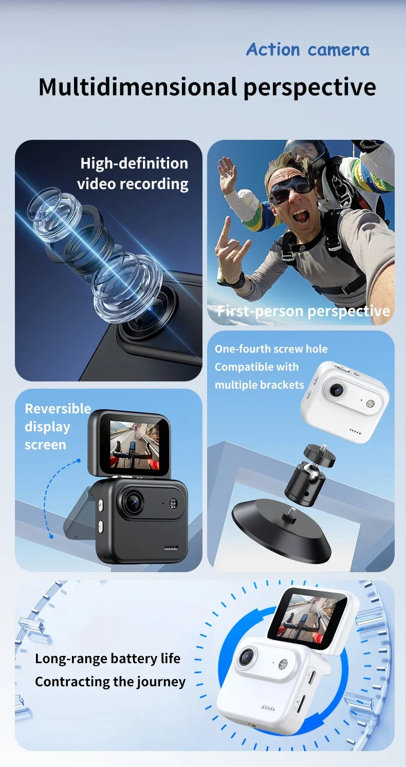 Y360 Action Camera With Flip Screen 4K Ultra HD Recording VLOG-Ready Image Stabilization Wide-Angle Lens Cycling Camera