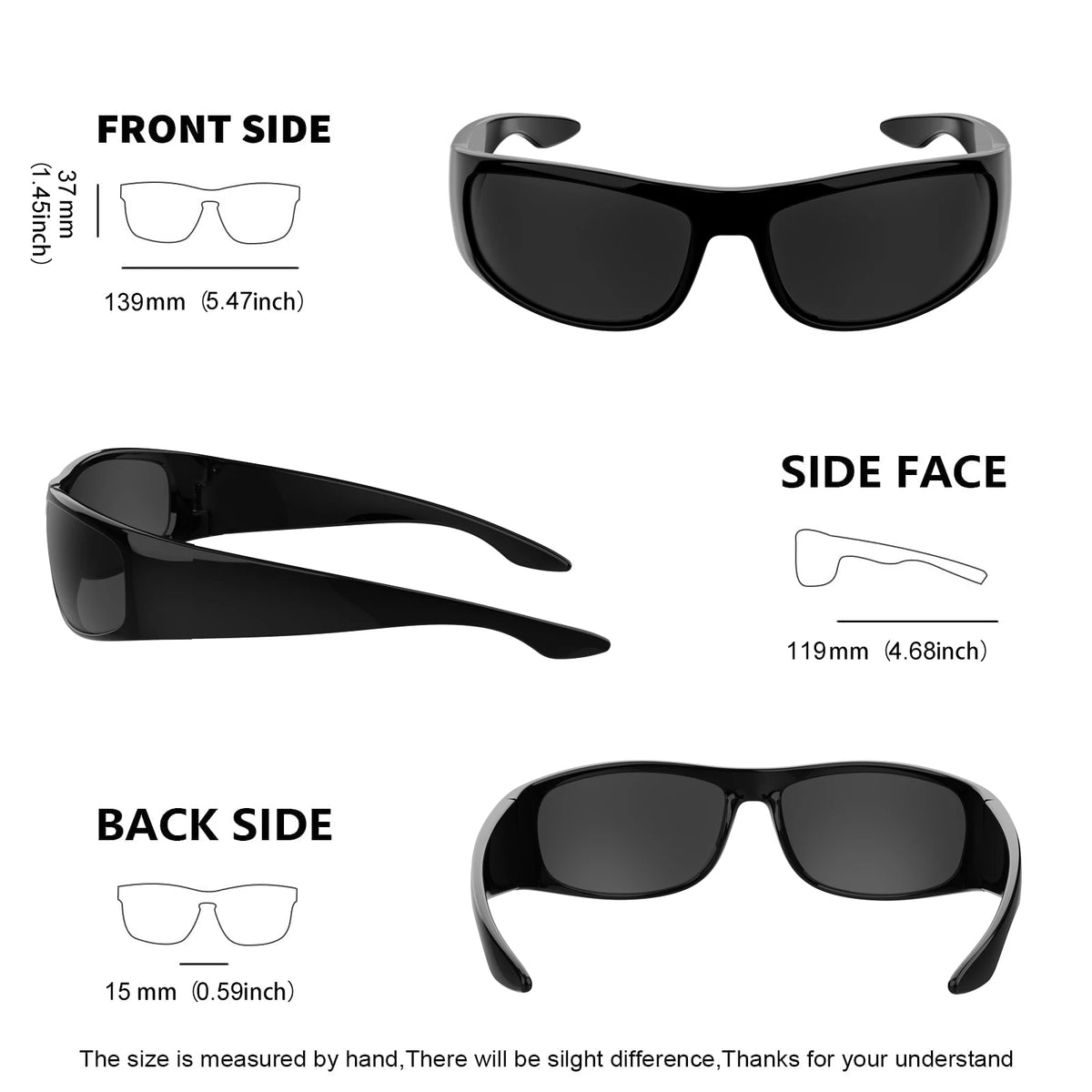 Dark Sunglasses for Men Wrap Around Sunglasses for Big Heads Men UV400 Protection Glasses W8005