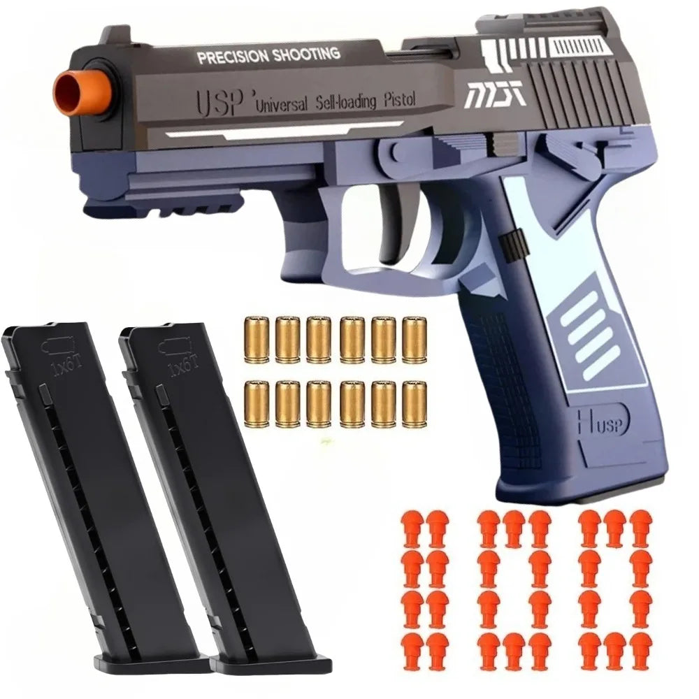 USP Soft Bullet Toy Pistol Shell Ejecting Continuous Firing Empty Hanging Design Outdoor Interactive Game Toy for Kids Gift