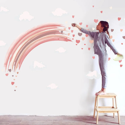 Bohemia style rainbow heart clouds sticker for kids room living room decoration self adhesive pink rainbow wall decal