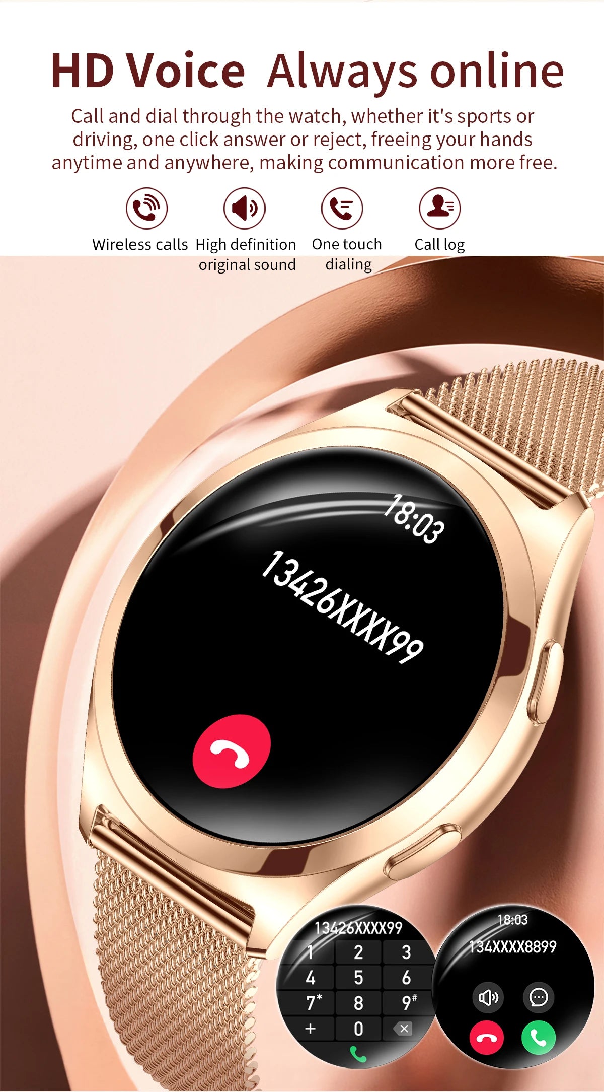 LIGE Luxury Smart Watch For Woman 1.27" Bluetooth Call Custom Dial Women's Bracelet Sports Health Monitor Smartwatch Ladies Gift