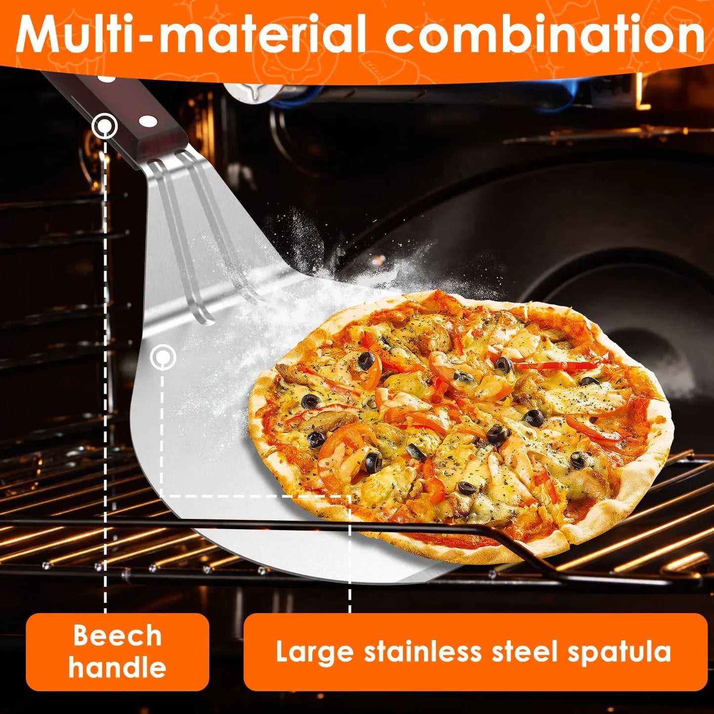 6.5/10/12inch Pizza Shovel Metal Non-Stick Pizza Peel with Wood Handle Cake Lifter Transfer Tray for Homemade Baking Pizza Bread