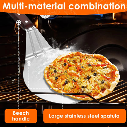 6.5/10/12inch Pizza Shovel Metal Non-Stick Pizza Peel with Wood Handle Cake Lifter Transfer Tray for Homemade Baking Pizza Bread