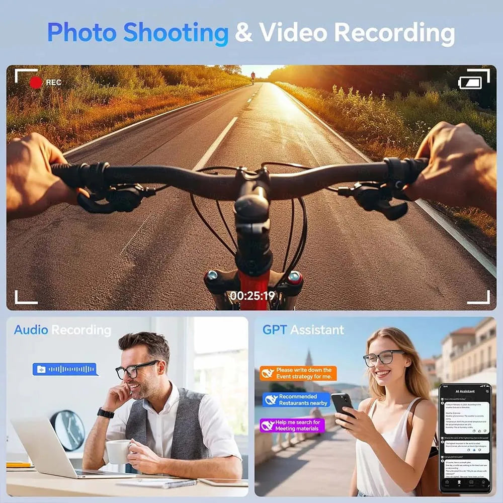 2026 New Smart Glasses Women Video Record Camera Bluetooth Call Music Playback Language Translation Music Sunglass Men Businesst