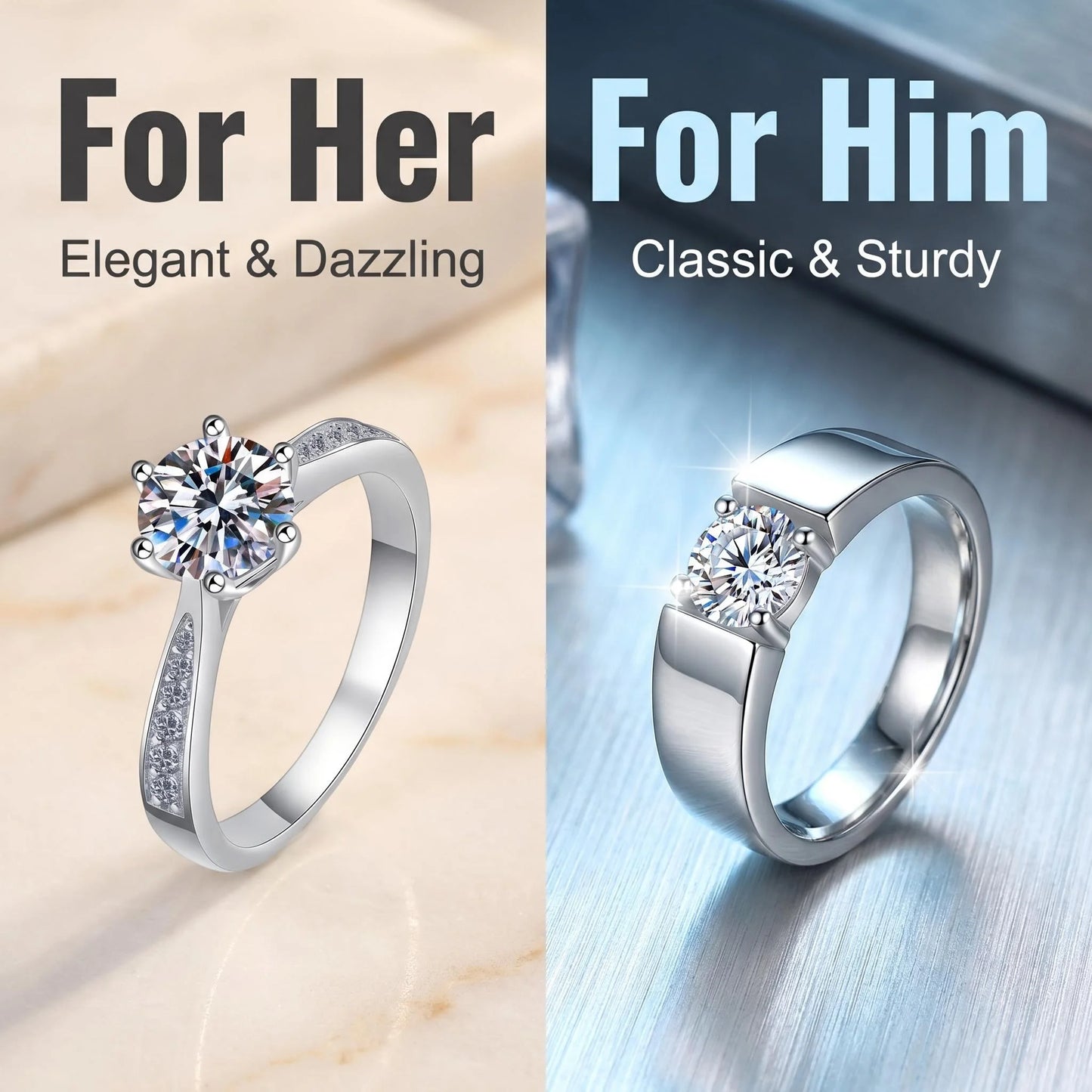 D VVS1 Moissanite 925 Sterling Silver Couple Ring for Women Man Wedding Jewelry Engagement Imitation Diamond Fashion Gifts Party
