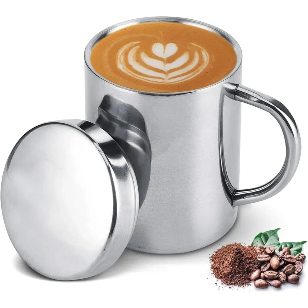 Stainless Steel Cup with Handle, Easy Clean Reusable Portable Water Cup 300/400ml for Office Outdoor Camping